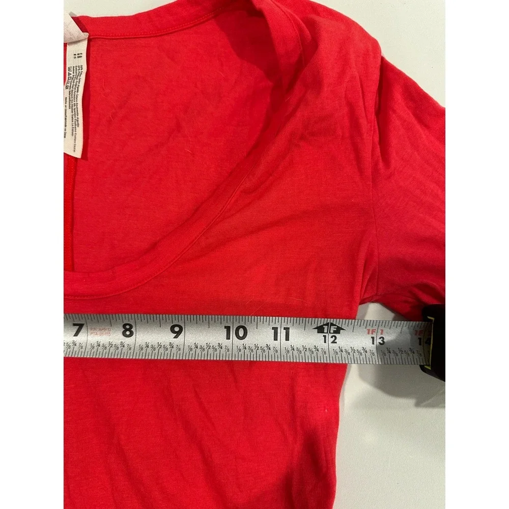 Free People Red Long Sleeve Bodysuit V‎ Neck Snap Closure XS